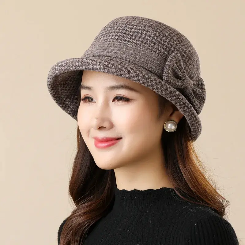 Warm Fisherman Hat for Middle-Aged And Elderly Women Grandmothers Old Ladies Winter Cap Stylish Knit Beret Keep Head Warm