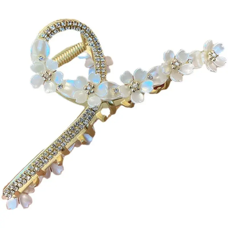 Korean Dongdaemun Flower Shiny Diamond Hair Clip Elegant Tail Hair Claw Shark Clamp Back of Head Hair Accessory Hair Card