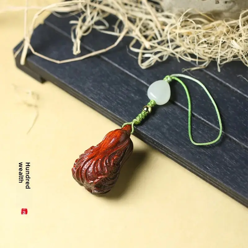 Baifuxiao Yezhi Purple Wood Mobile Phone Chain Key Pendant Lucky Plant Gourd Jade Lotus Flower Redwood Pendant Jewelry Accessori