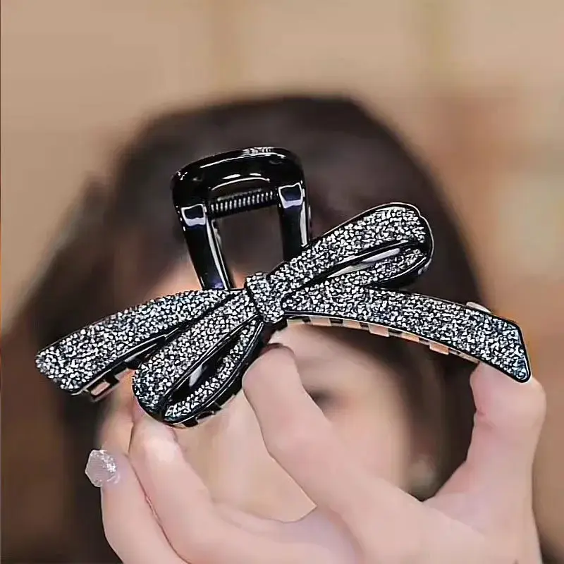 Korean Style Rhinestone Butterfly Knot Hair Clip Women's High Ponytail Bun Shark Clamp Fixed Hair Clip Hair Accessory