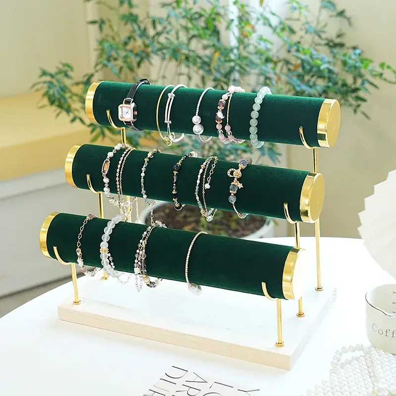 High-End Feeling Wooden Velvet Metal Jewelry Display Stand Bracelet Jewelry Rack Perfume Display Stand Jewelry Packaging