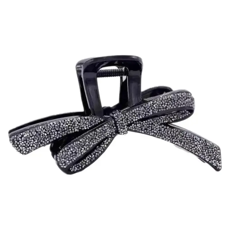 Korean Style Rhinestone Butterfly Knot Hair Clip Women's High Ponytail Bun Shark Clamp Fixed Hair Clip Hair Accessory