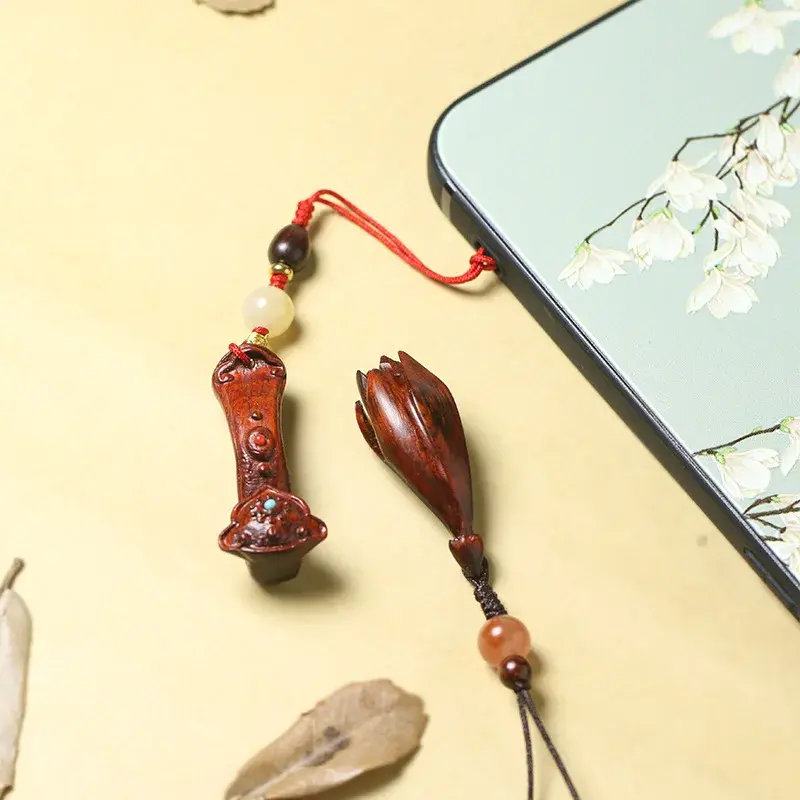 Baifuxiao Yezhi Purple Wood Mobile Phone Chain Key Pendant Lucky Plant Gourd Jade Lotus Flower Redwood Pendant Jewelry Accessori