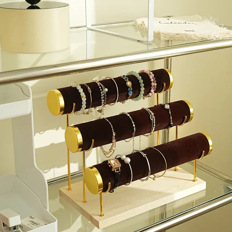 High-End Feeling Wooden Velvet Metal Jewelry Display Stand Bracelet Jewelry Rack Perfume Display Stand Jewelry Packaging