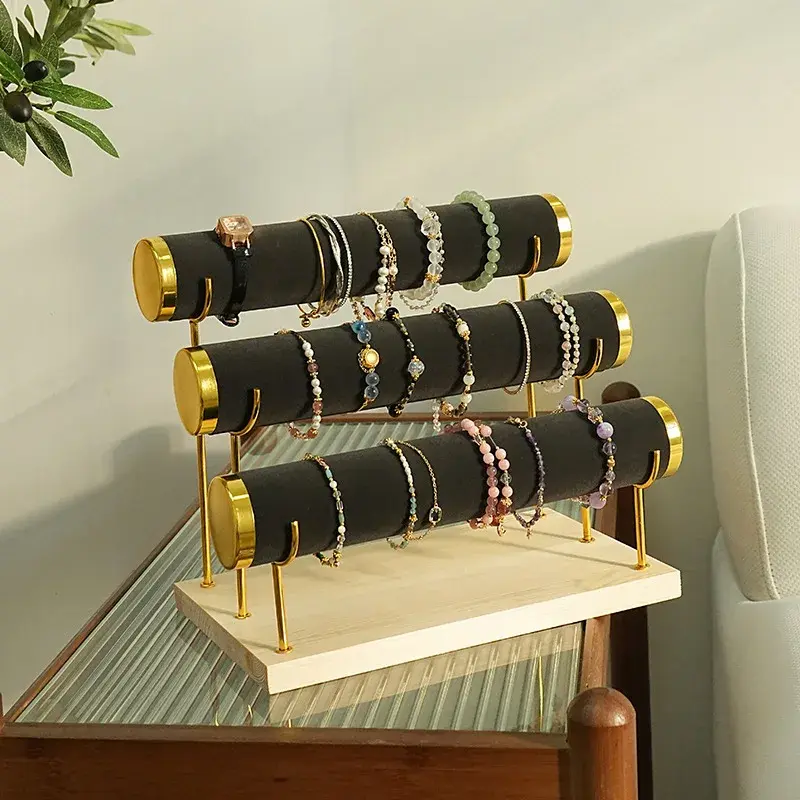 High-End Feeling Wooden Velvet Metal Jewelry Display Stand Bracelet Jewelry Rack Perfume Display Stand Jewelry Packaging