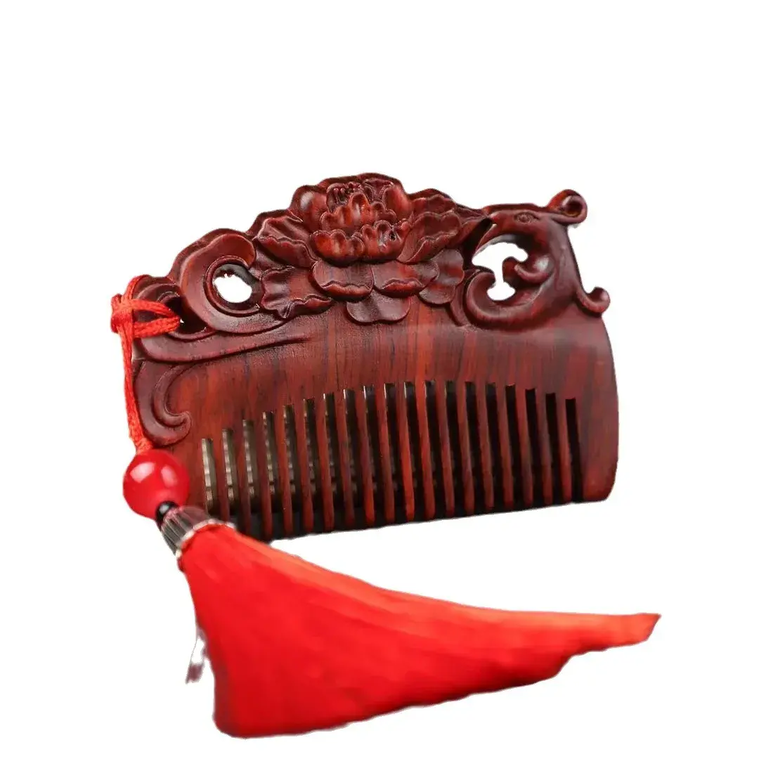 Miniature Green Sandalwood Hair Comb Carved Floral Design Baggage Comb Gift Comb Children's Pocket Comb Parting Hair Comb