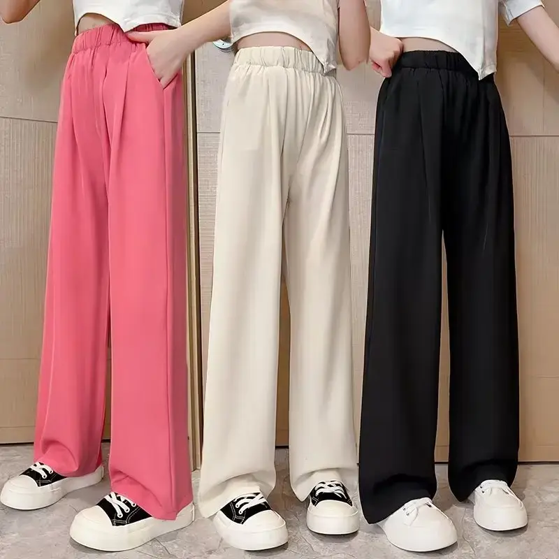 Stylish Ice Silk Black Kids Pants Summer Thin Anti-mosquito Children's Trousers Fashionable Big Kid's Pants For Girls
