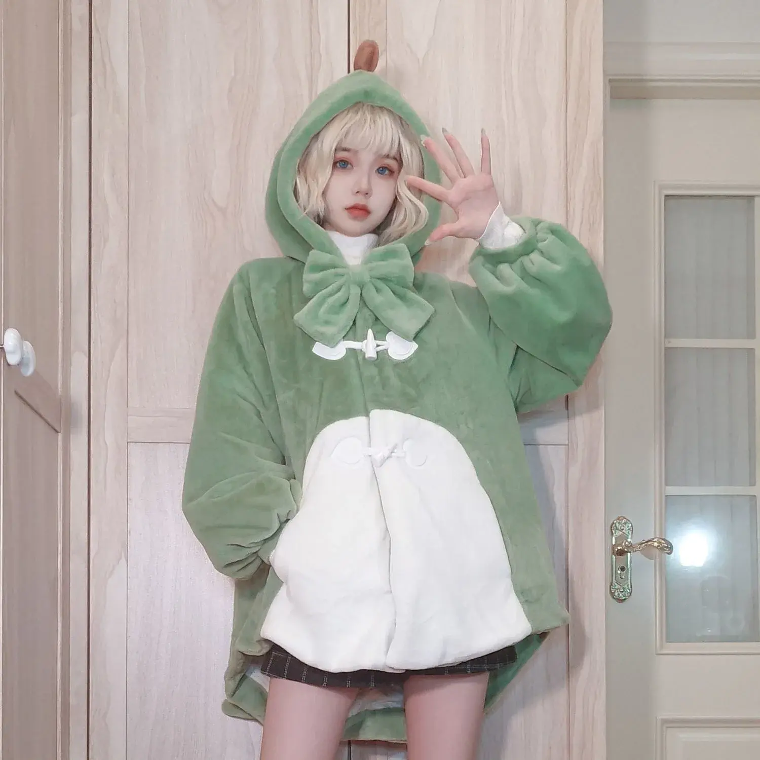 Warm Plush Hooded Dinosaur Coat Cute Lolita Autumn Winter Soft Girl Jacket Trendy Full Sleeve Polyester Fiber Thickened Outerwea