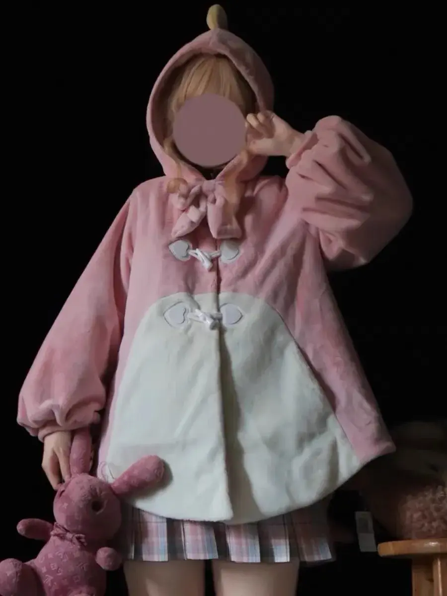 Warm Plush Hooded Dinosaur Coat Cute Lolita Autumn Winter Soft Girl Jacket Trendy Full Sleeve Polyester Fiber Thickened Outerwea