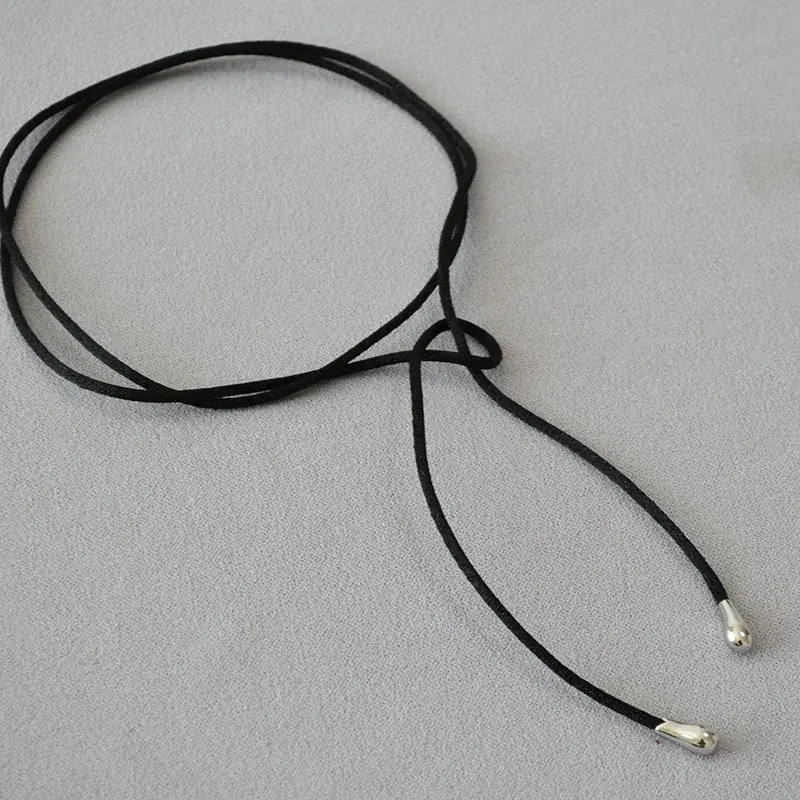 NicheUnique Black Rope Bow Tie Adjustable Length Elegant Long Necklace Choker Simple Classy Fashion Accessory For Men Women