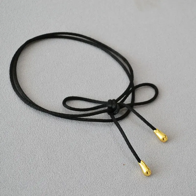 NicheUnique Black Rope Bow Tie Adjustable Length Elegant Long Necklace Choker Simple Classy Fashion Accessory For Men Women