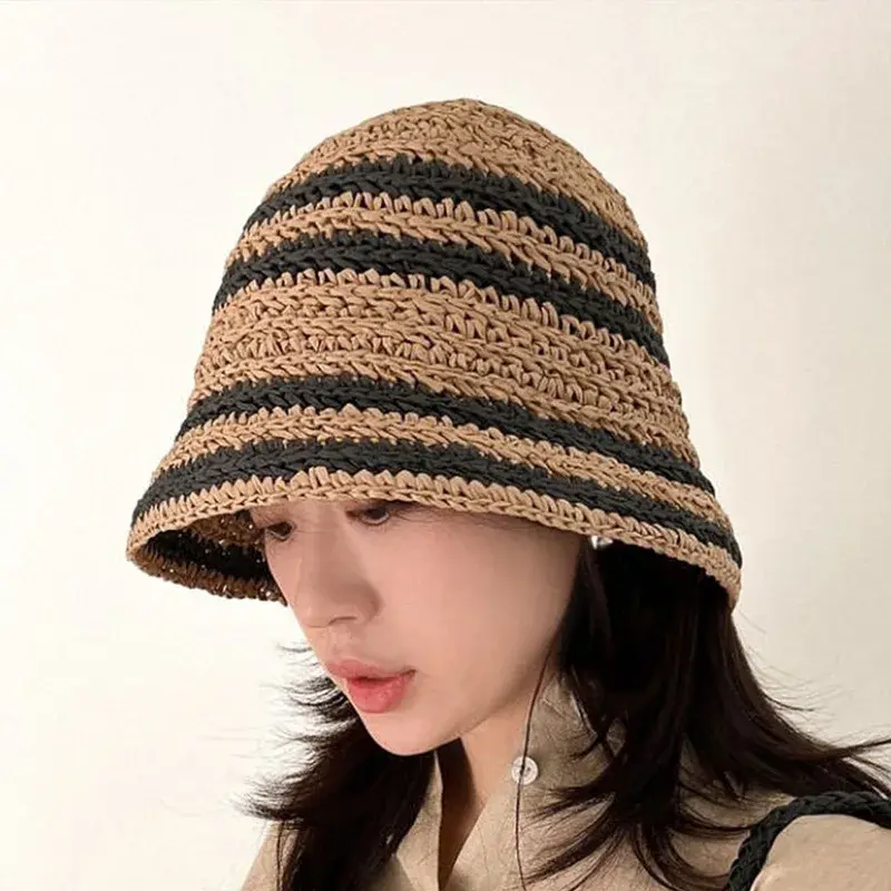 Adjustable Women's Paperbush Knitted Fishing Hat Foldable Breathable Versatile Face Slimming Outdoor Travel Farmer Hat Summer