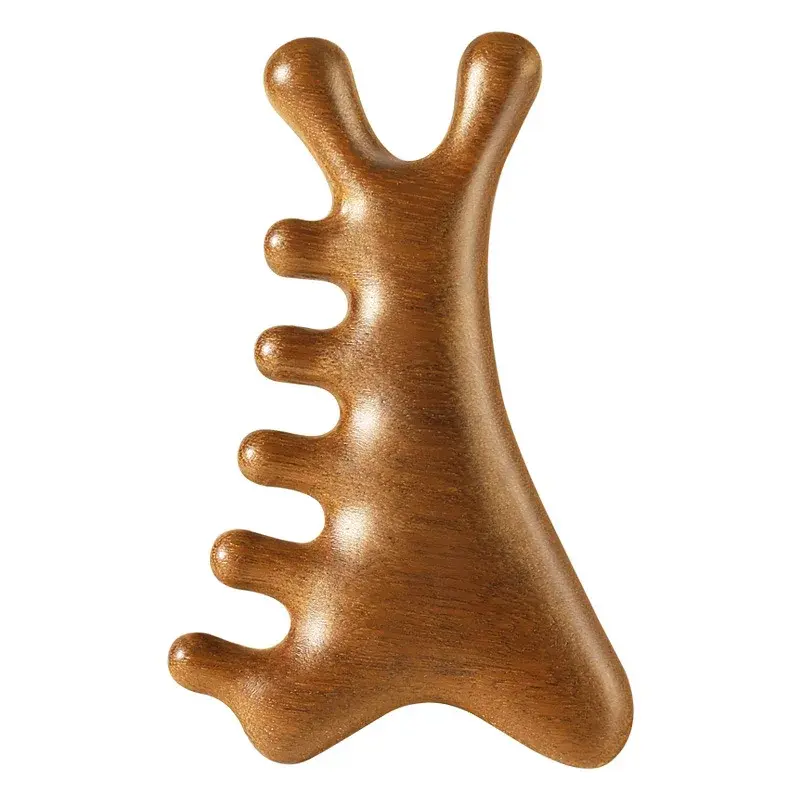 Four-In-One Sandalwood Massage Comb Scalp Facial Cupping Meridian Unblocking Comb Professional Hair Salon Tool for Black Hair An