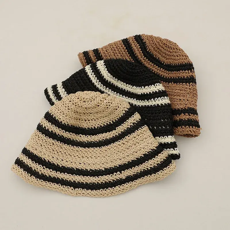 Adjustable Women's Paperbush Knitted Fishing Hat Foldable Breathable Versatile Face Slimming Outdoor Travel Farmer Hat Summer