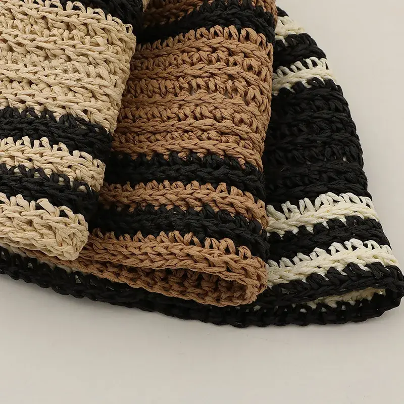 Adjustable Women's Paperbush Knitted Fishing Hat Foldable Breathable Versatile Face Slimming Outdoor Travel Farmer Hat Summer