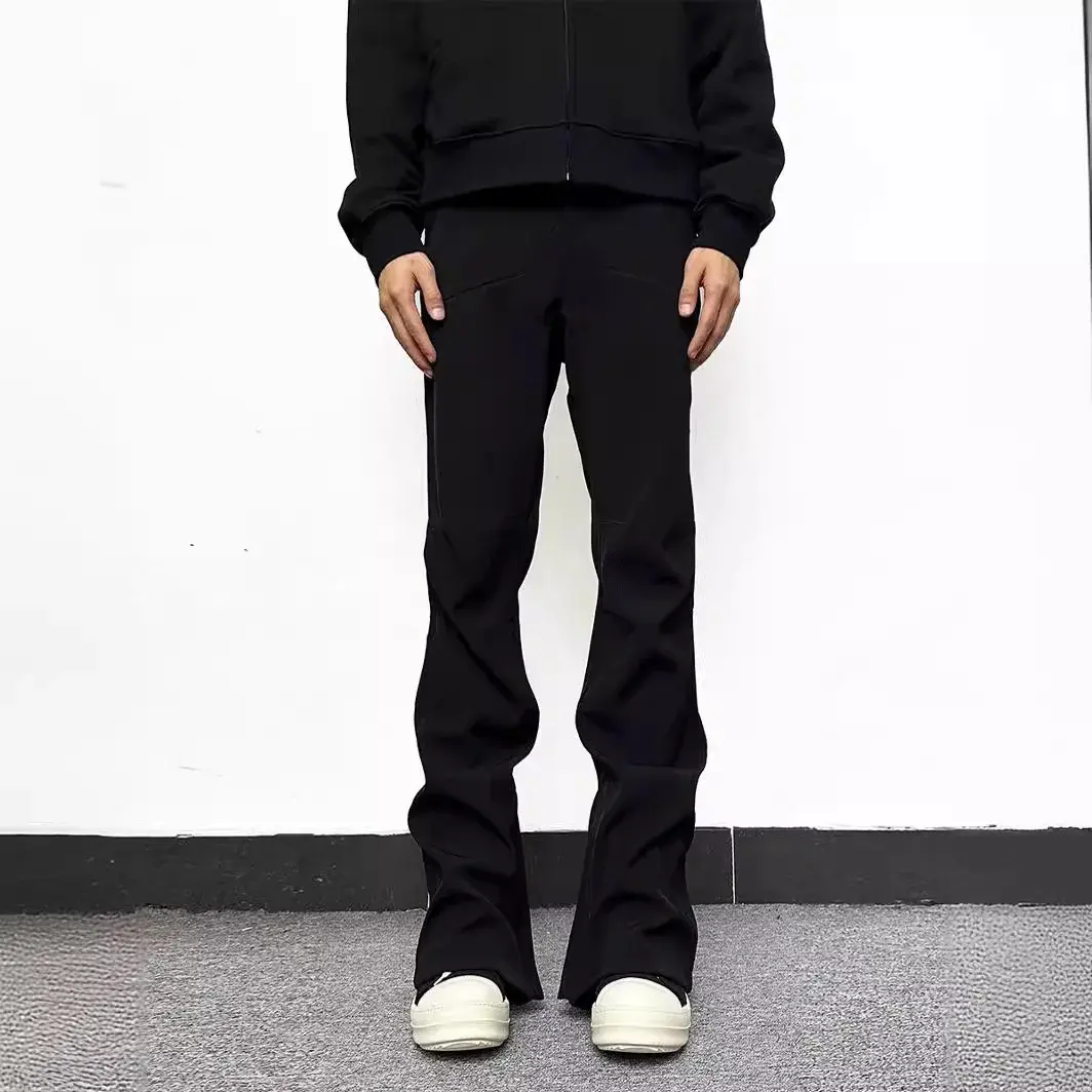 American Stylevibe Men's Straight-leg Bootcut Pants New Spring Summer Season Zippered Casual Trousers Loose Fit Clean Style