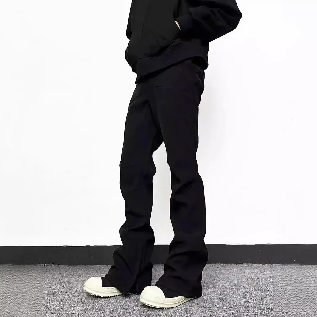 American Stylevibe Men's Straight-leg Bootcut Pants New Spring Summer Season Zippered Casual Trousers Loose Fit Clean Style