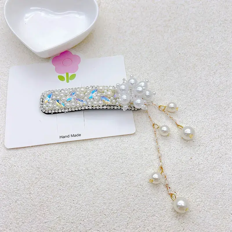Elegant Long Pearl Tassel Hair Clip Women's High-End Feelings New Chinese Style Side Clip Hair Accessories Salon Fixed Hair Clip