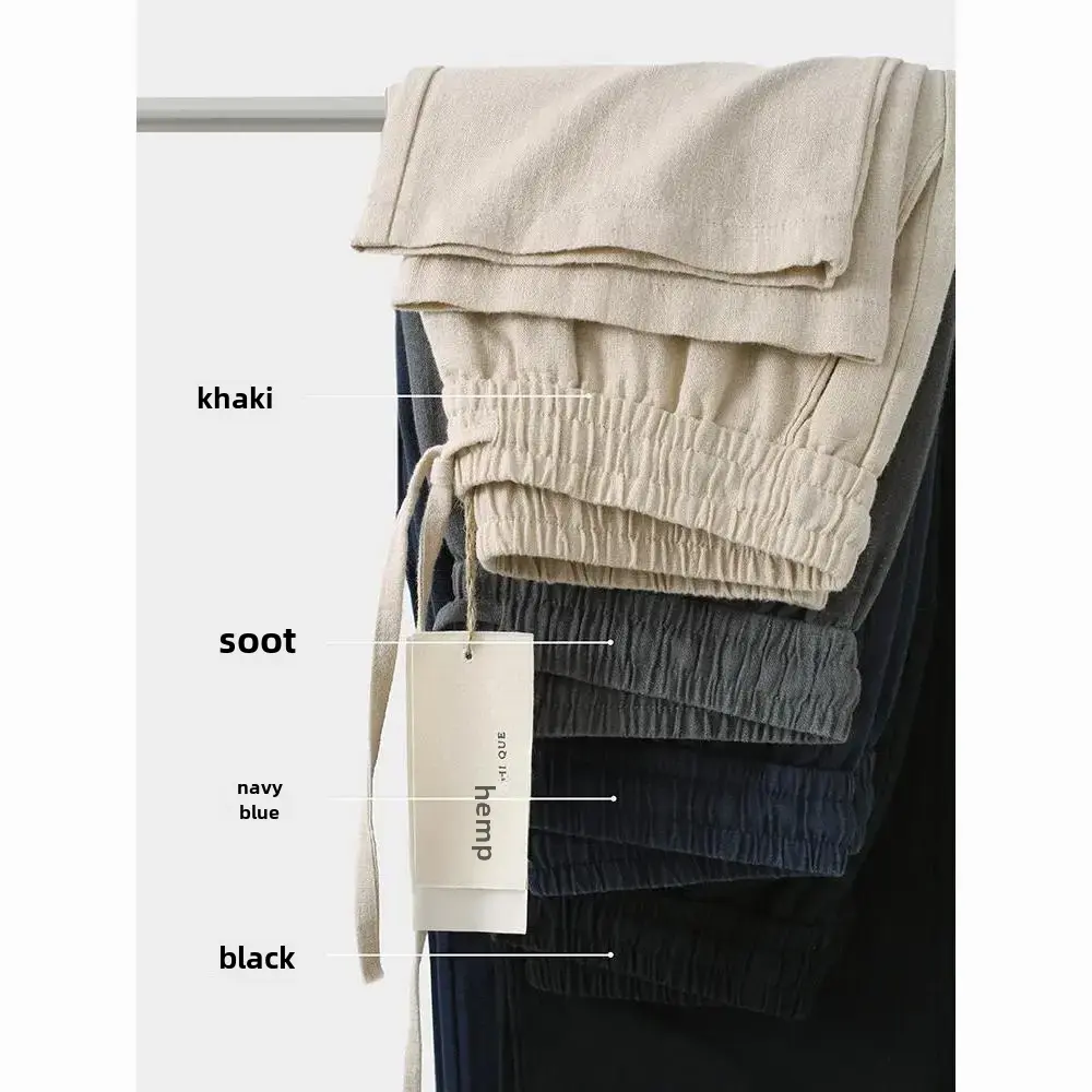 Chinese Style Linen Pants For Men Summer Cotton Linen Wide Leg Casual Trousers Fit Straight Leg Pants Tang Costume Men's Summer