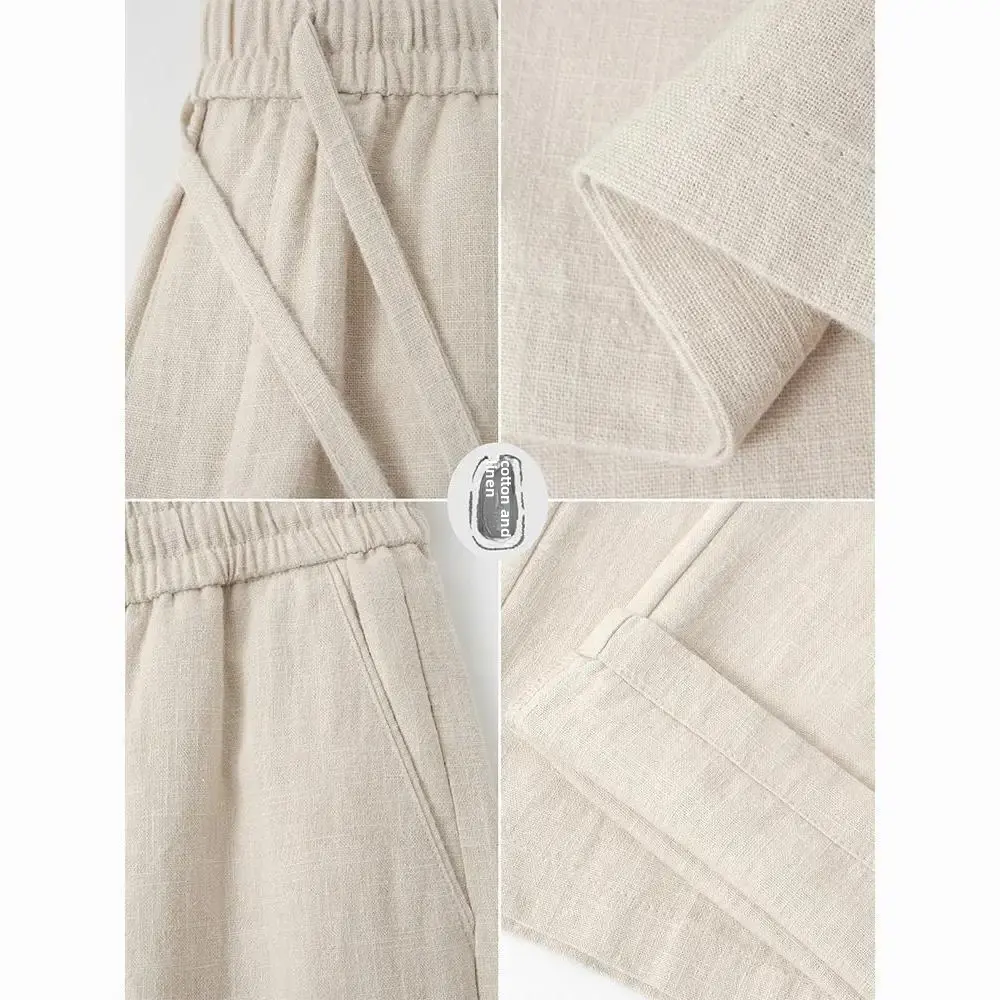 Chinese Style Linen Pants For Men Summer Cotton Linen Wide Leg Casual Trousers Fit Straight Leg Pants Tang Costume Men's Summer