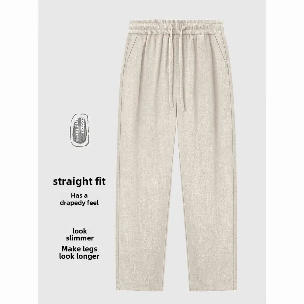 Chinese Style Linen Pants For Men Summer Cotton Linen Wide Leg Casual Trousers Fit Straight Leg Pants Tang Costume Men's Summer