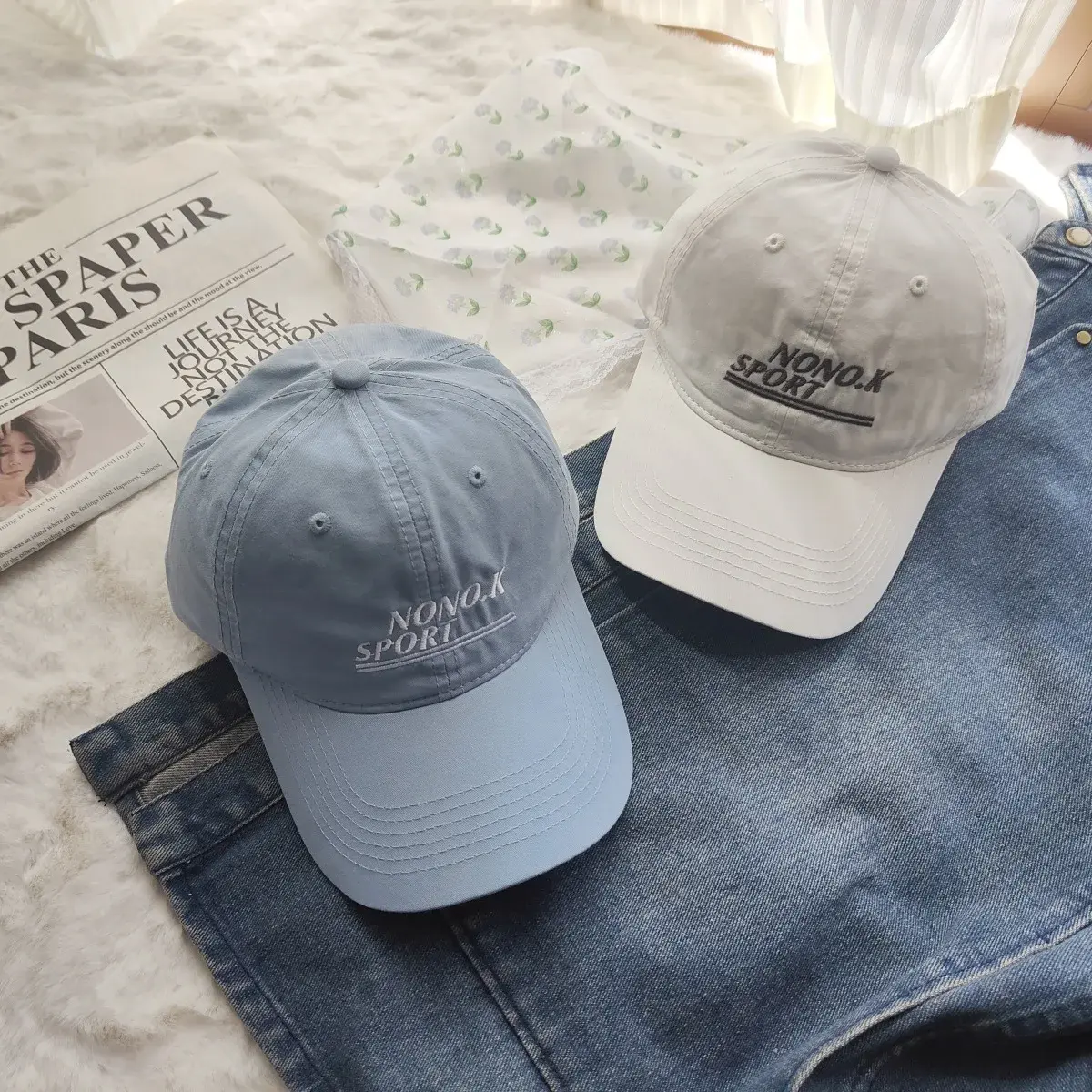 Mint Green Baseball Cap Slim Stitched Letter Duckbill Hat Sun Protection Fashionable Simple Design Versatile Summer Cap