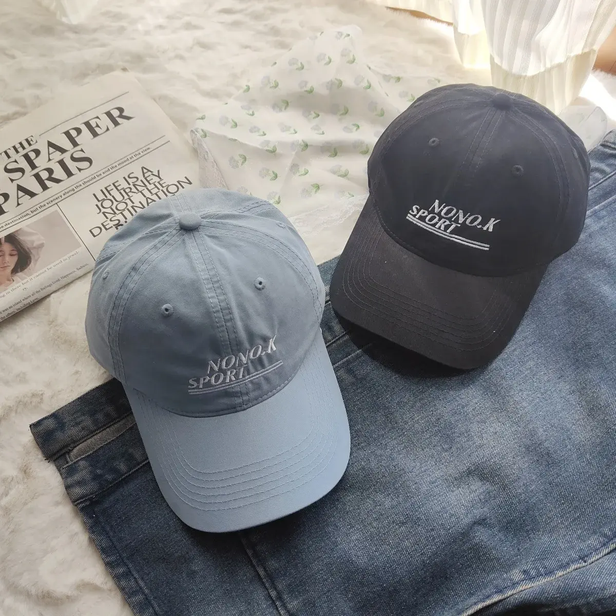 Mint Green Baseball Cap Slim Stitched Letter Duckbill Hat Sun Protection Fashionable Simple Design Versatile Summer Cap