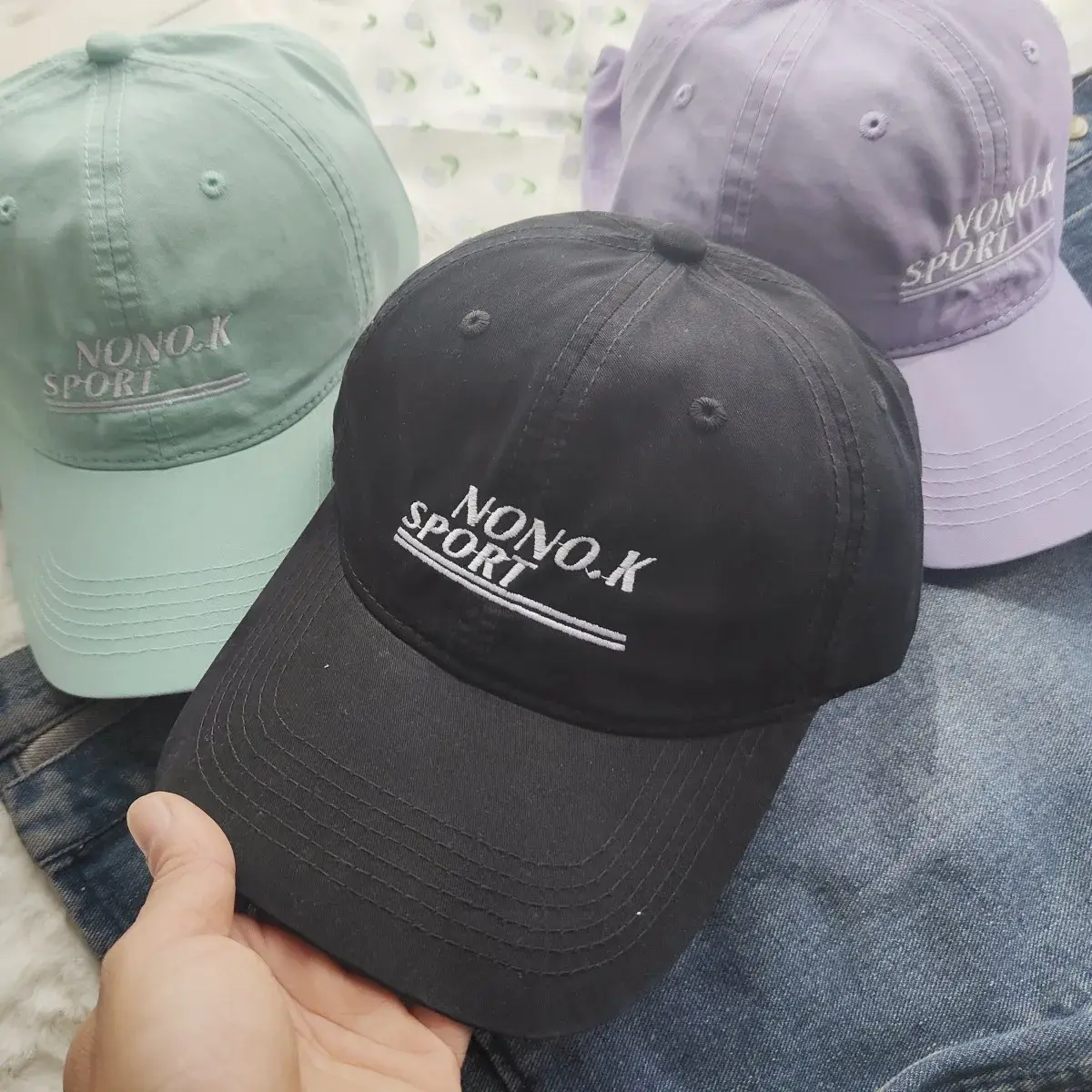 Mint Green Baseball Cap Slim Stitched Letter Duckbill Hat Sun Protection Fashionable Simple Design Versatile Summer Cap