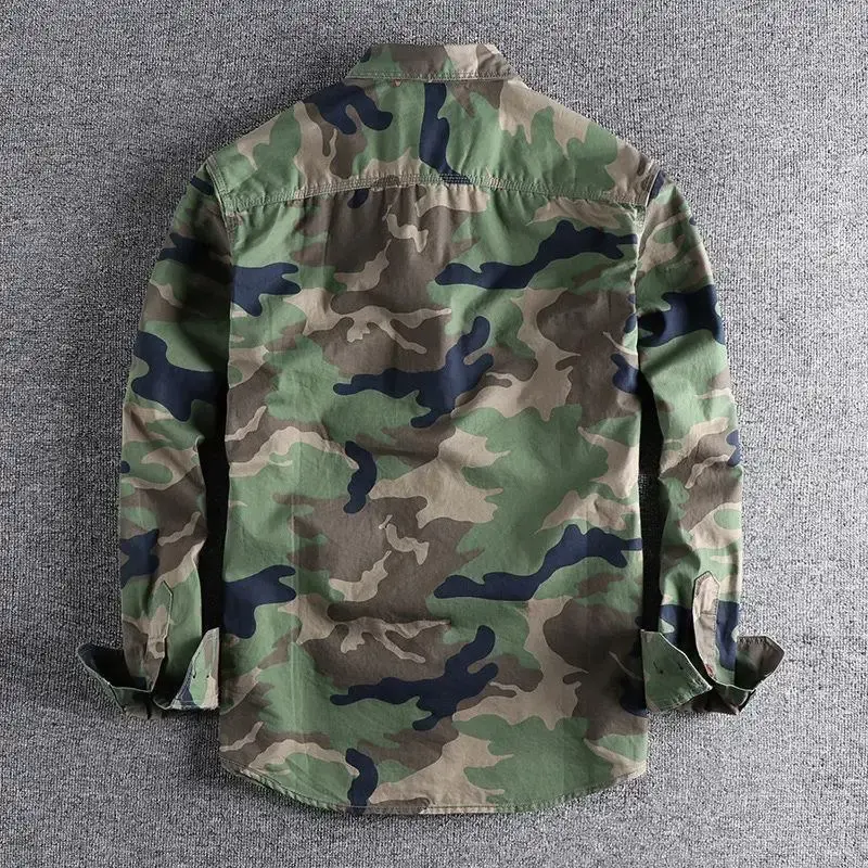 Trendy Camouflage Long Sleeve Work Shirt For Men Casual Loose Fit Wear Resistant Top Layer Clothing American Style