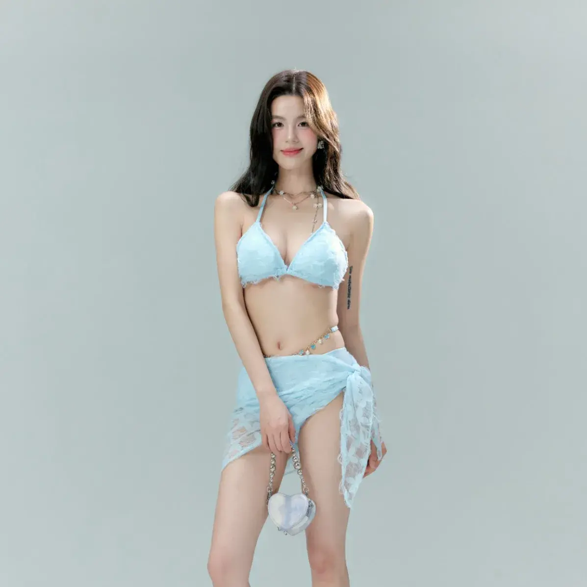 Sexy Women's Bikini Set Chain Strap Slimming Small Chest Gathered Beach Vacation Three-piece Separate Pure Desire Swimwear