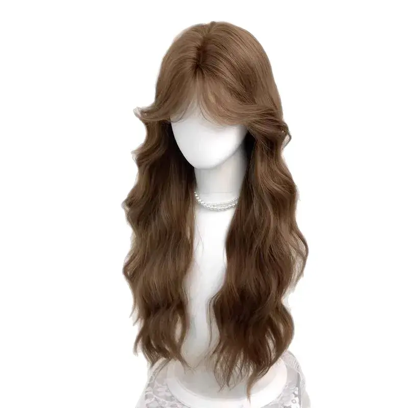 Summer Style Women's Full Head Wig Linen Brown Korean Wave Pattern White Enhancing Hairpiece Comfortable Lightweight Synthetic F