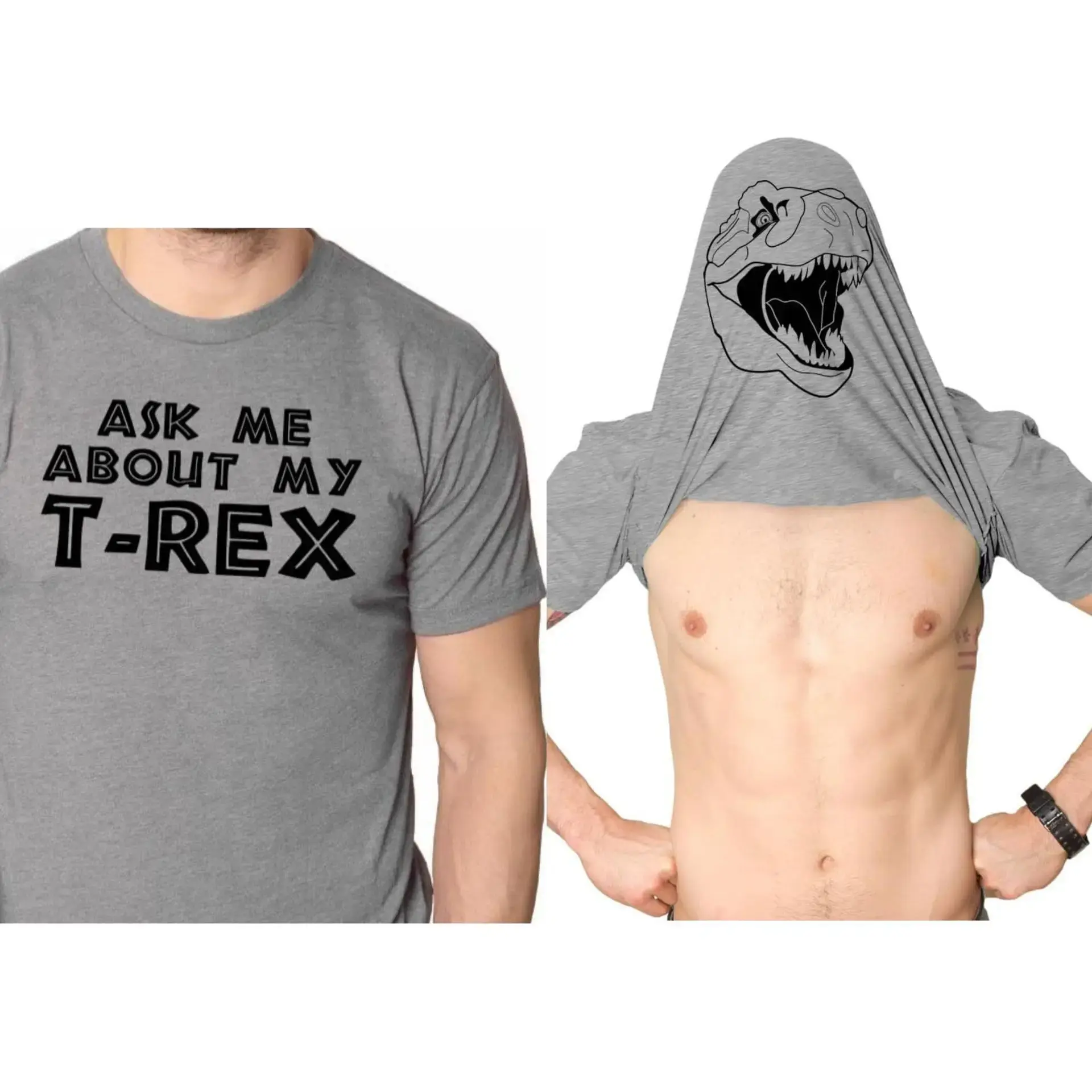 Ask Me About My Trex T-Shirt Dinosaur Printing New Style Cotton Crew Neck Short Sleeve Decoration With Stickers (Not Embroidery)