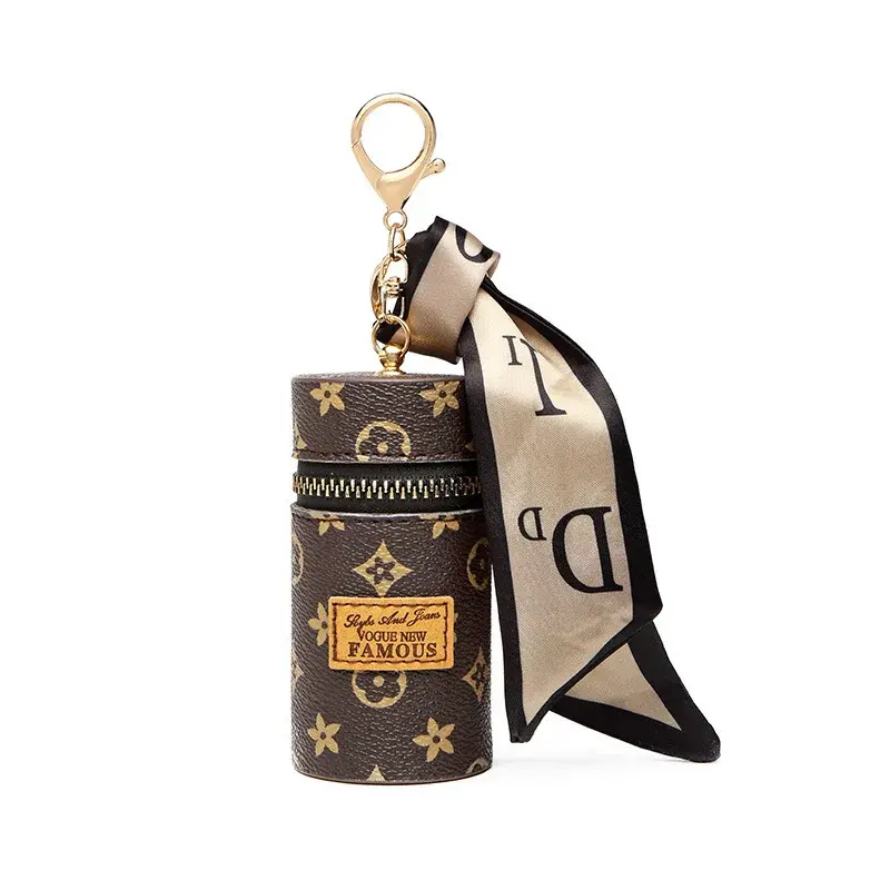 Creative Large Capacity Leather Floral Wallet Charm Couple Bag Keychain Accessory Elegant Classic Coin Purse Hanging Ornament