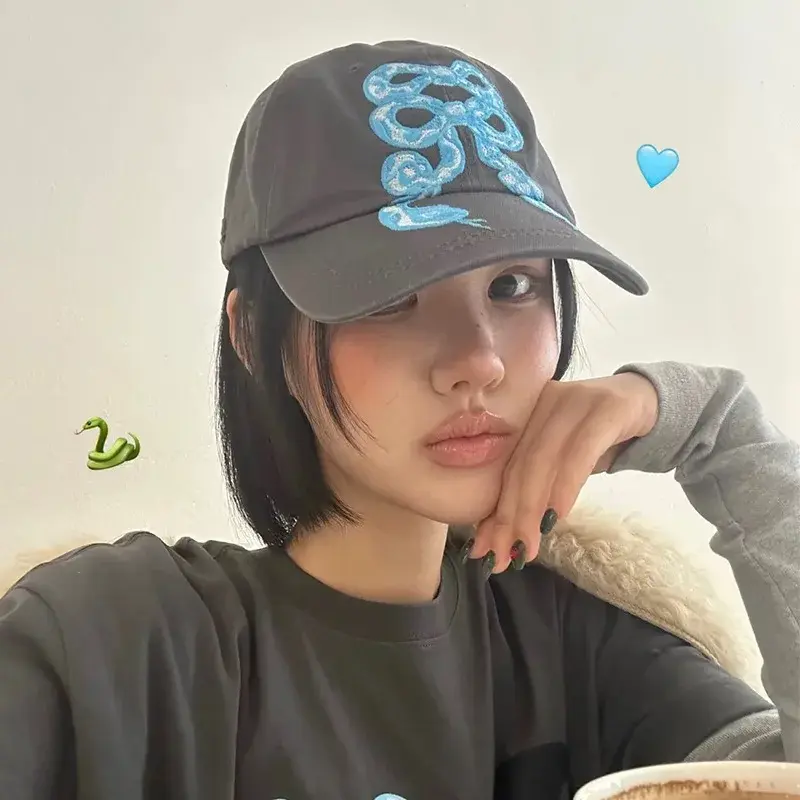Limited Edition Snake Year Grey Soft Top Baseball Cap Women's Korean Streetwear Brand Couple's Hat Face Slimming Trend