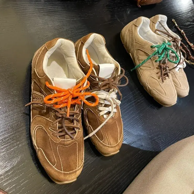 2024 New Vintage Style Round Head Distressed System Shoes Women's Versatile Casual Shoes With Plaid Pattern Rubber Sole Adult Si