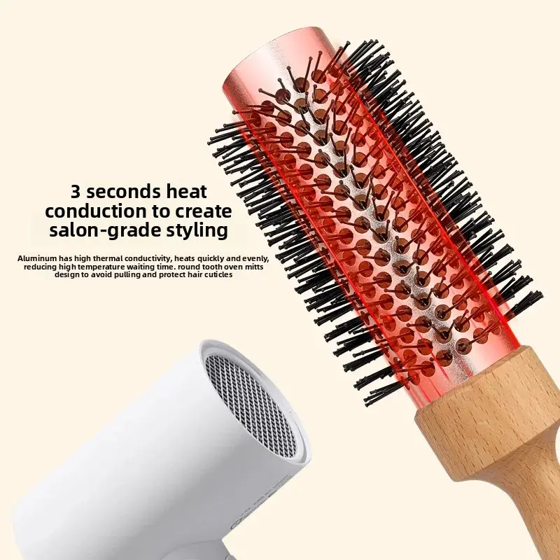 High-Temperature Resistant Aluminum Tube Comb Professional Hairstyling Tool for Curly Hair Shaping Jujube Wood round Cylinder