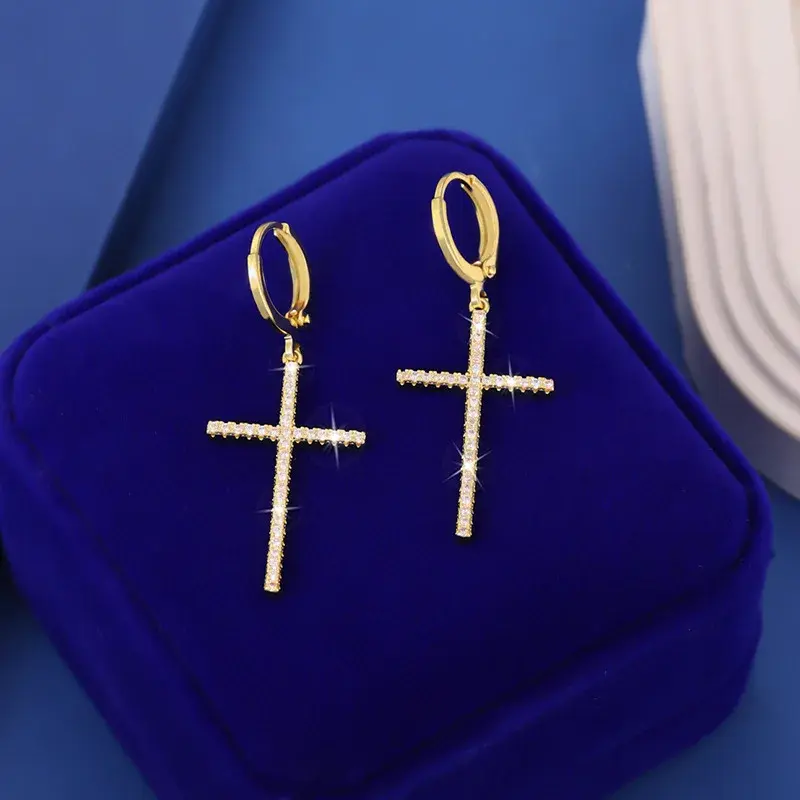 Elegant Vintage Cross Body Jewelry Women's Fashionable Micro-Paved Diamond Studded Court Style Earrings Trendy Accessories