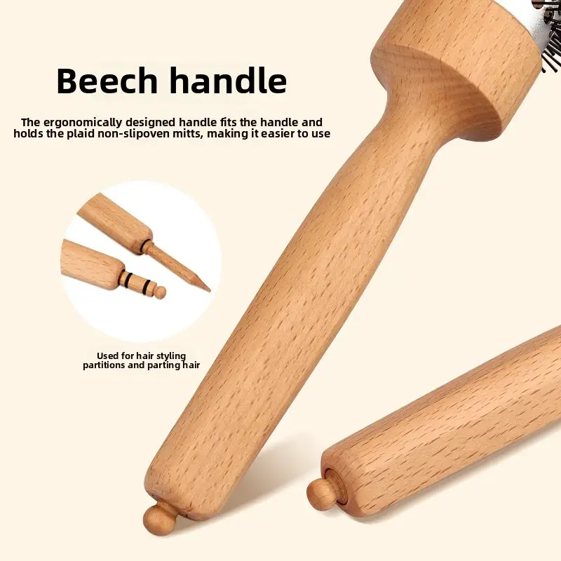 High-Temperature Resistant Aluminum Tube Comb Professional Hairstyling Tool for Curly Hair Shaping Jujube Wood round Cylinder