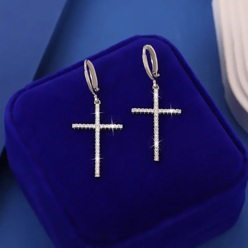 Elegant Vintage Cross Body Jewelry Women's Fashionable Micro-Paved Diamond Studded Court Style Earrings Trendy Accessories