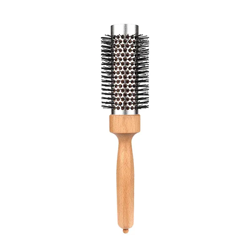 High-Temperature Resistant Aluminum Tube Comb Professional Hairstyling Tool for Curly Hair Shaping Jujube Wood round Cylinder