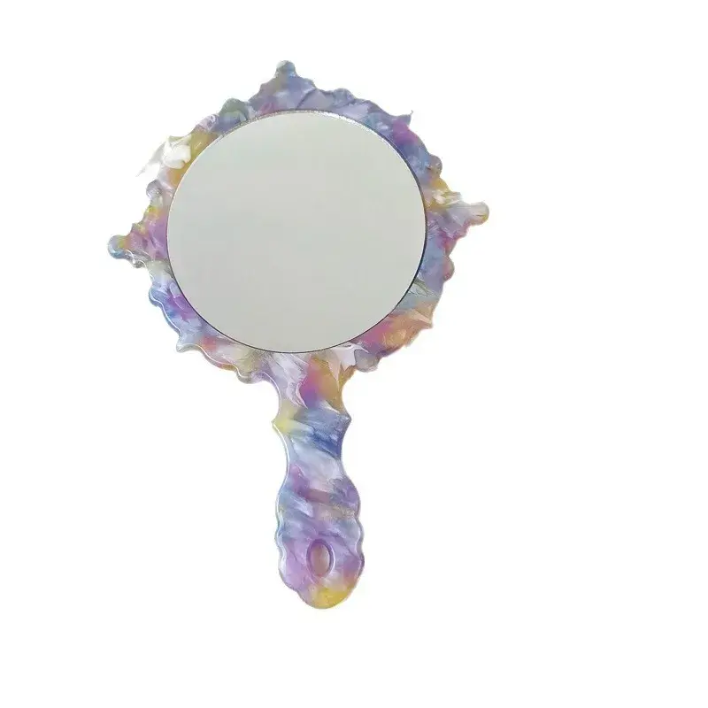 Portable Handle Makeup Mirror Diamond Patterned Luxury Feel Handy Mirror Jewelry Handheld Mirror Professional Salon Accessories