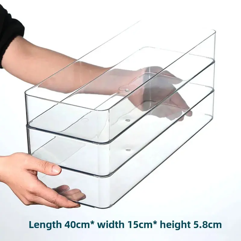 Transparent Acrylic Long Rectangle Storage Box Desktop Organizer For Cosmetics Stationery Pens Kitchen Utensils Chopsticks