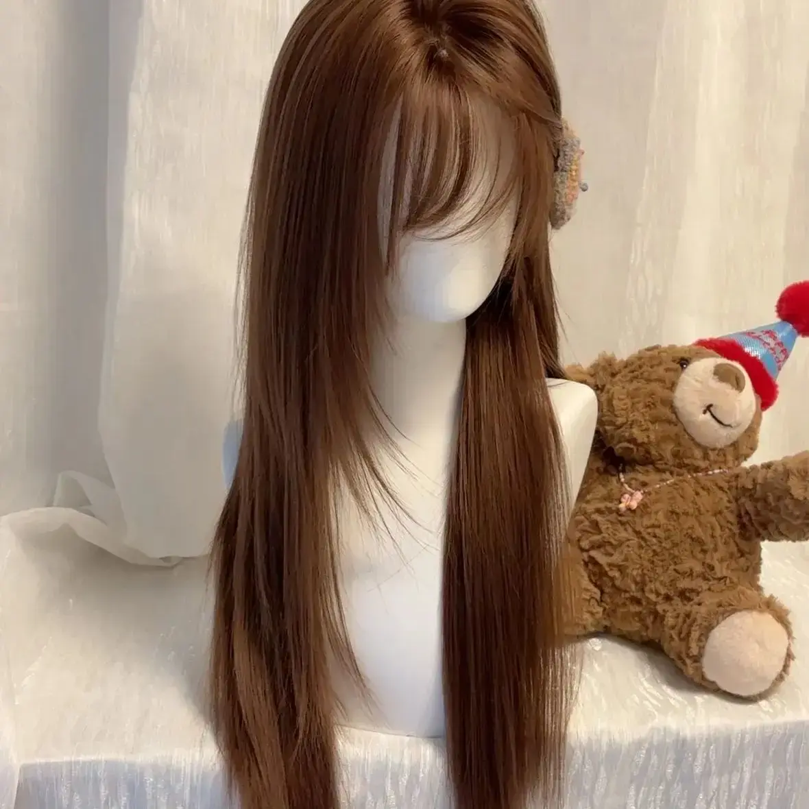 Yiduo Women's Long Straight Hair Wig Short Bangs Lolita Style Full Head Cover Natural Looking Daily Wear Atmosphere Sensation
