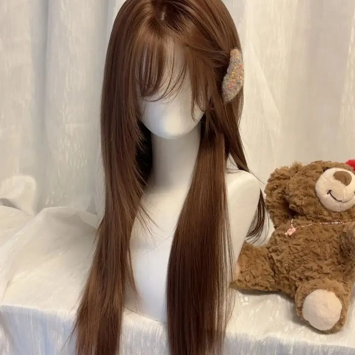 Yiduo Women's Long Straight Hair Wig Short Bangs Lolita Style Full Head Cover Natural Looking Daily Wear Atmosphere Sensation