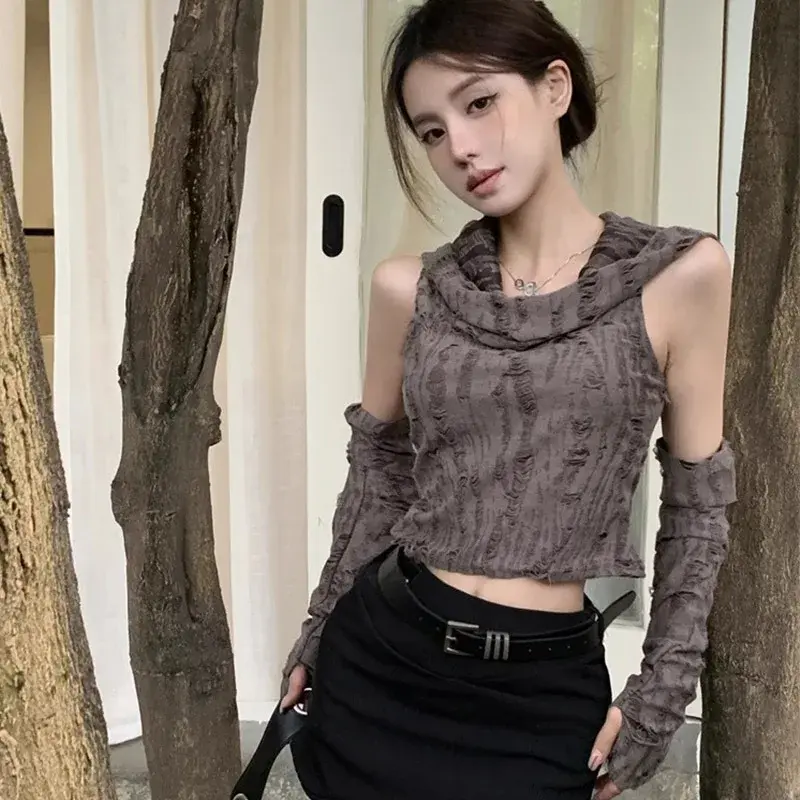 Polyester Fiber Cross-Border Factory Sleeveless Hooded T-Shirt For Women Korean Style Casual Vest Top With Hollow Design