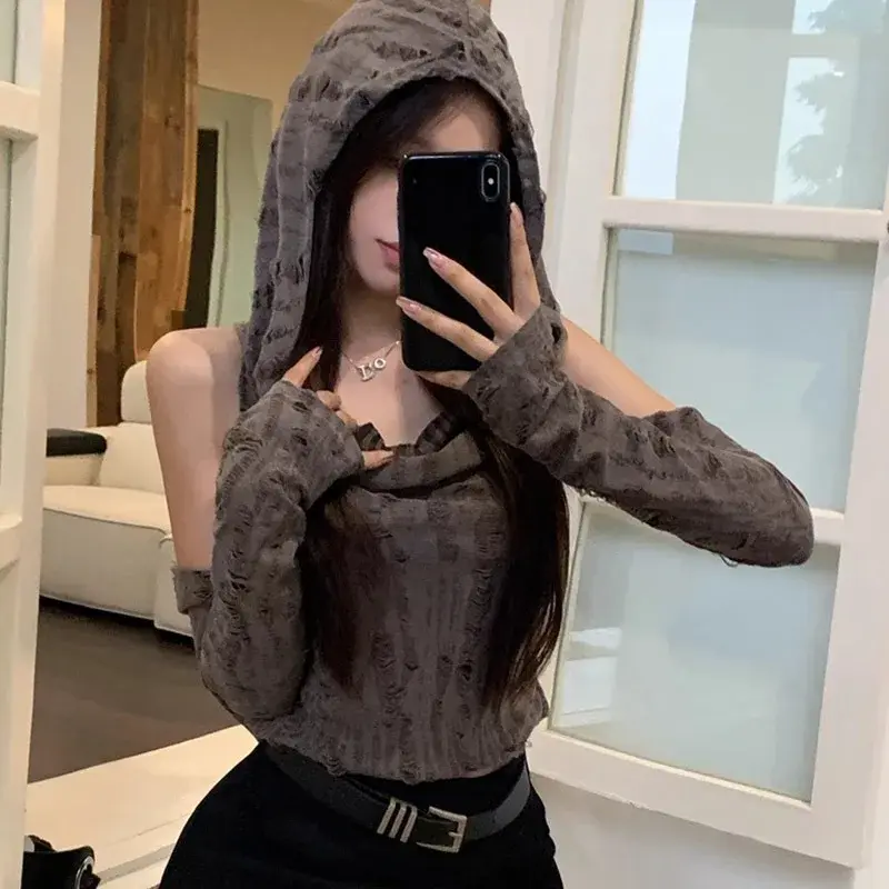 Polyester Fiber Cross-Border Factory Sleeveless Hooded T-Shirt For Women Korean Style Casual Vest Top With Hollow Design