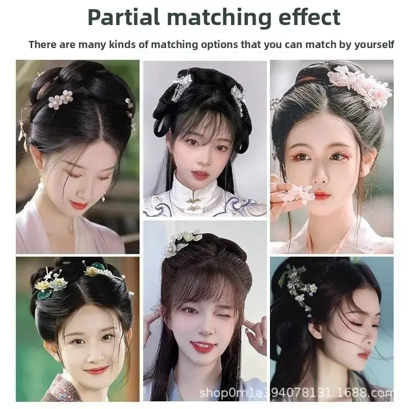 Hanfu Hair Extension Pad Ancient Style round Hair Pack Bull Horn Hairdo Padded Wig Cap Facial Embrace Traditional Chinese Costum