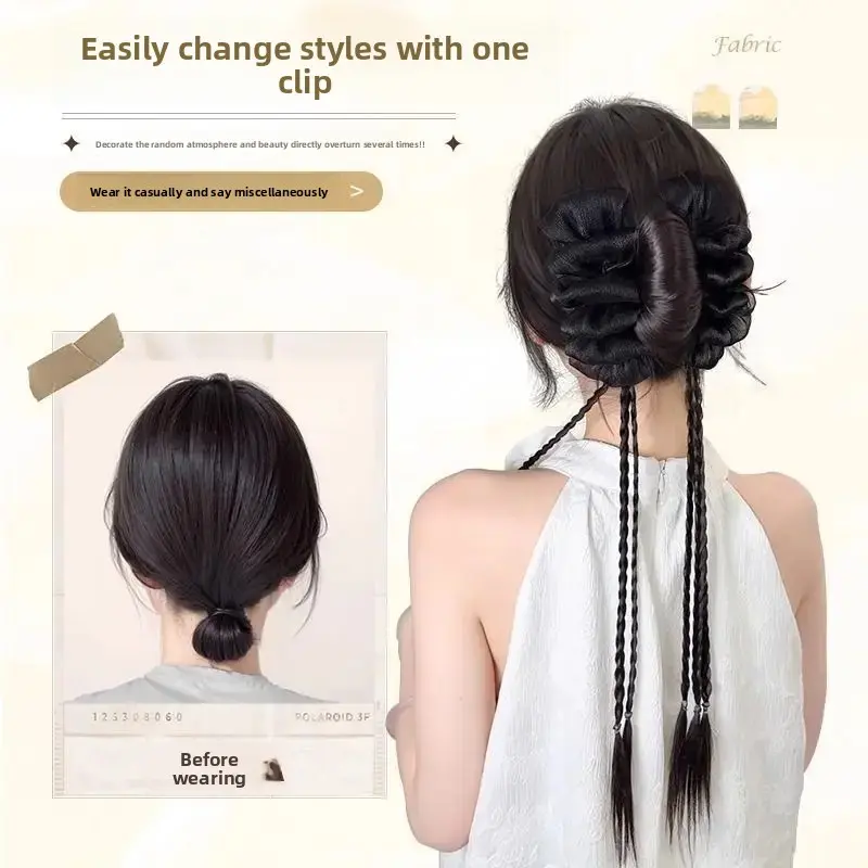 New Chinese Style Long Braid Hair Extension Women's Clip Lace Edge Low Ponytail Artificial Six Twist Fake Hair Accessory