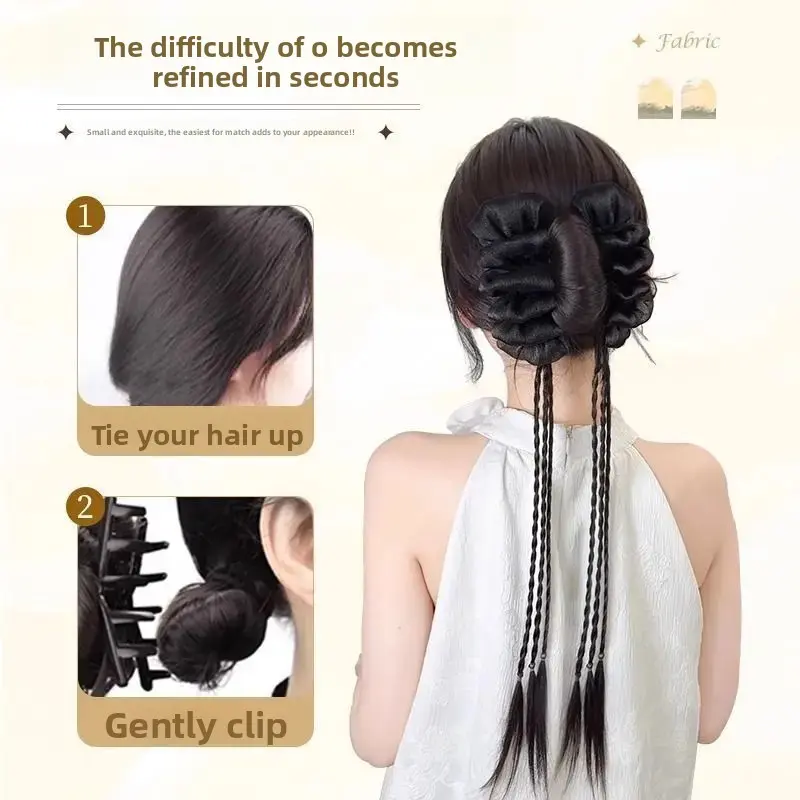 New Chinese Style Long Braid Hair Extension Women's Clip Lace Edge Low Ponytail Artificial Six Twist Fake Hair Accessory