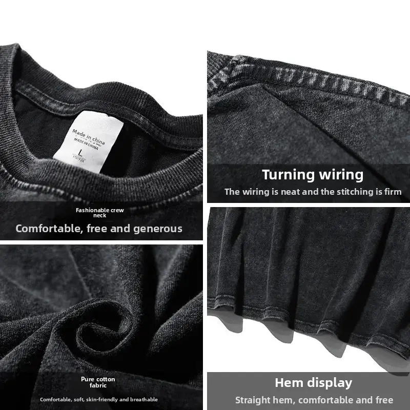Washed Pure Cotton Short Sleeve T-Shirt Unisex Oversize American Retro Print Half Sleeve Trendy Top Crew Neck Basic Fit